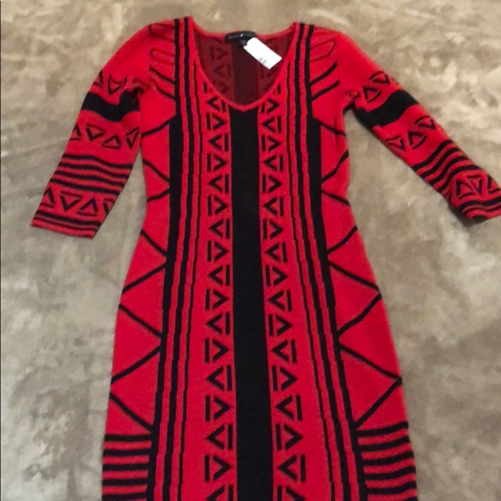 Red and black sweater dress